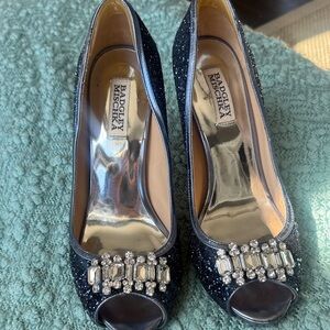 Badgley Mischka Glittering Black Peep Toe Heels